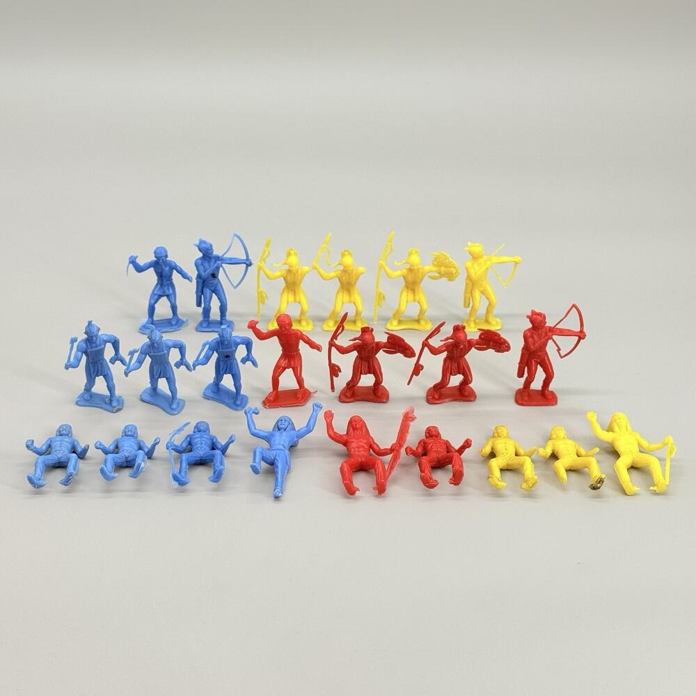 Vintage Marx MPC Plastic Figures Lot of 22 Cowboys Indians Playset Toys 1960s